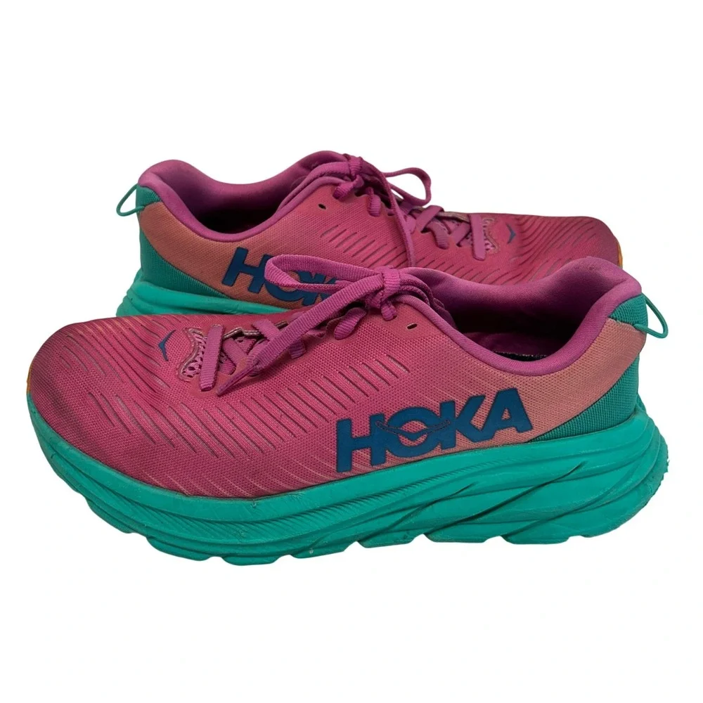Hoka Rincon 3 Women 6.5B Pink Teal Running Shoes 1119396 PPAT Mesh Athletic